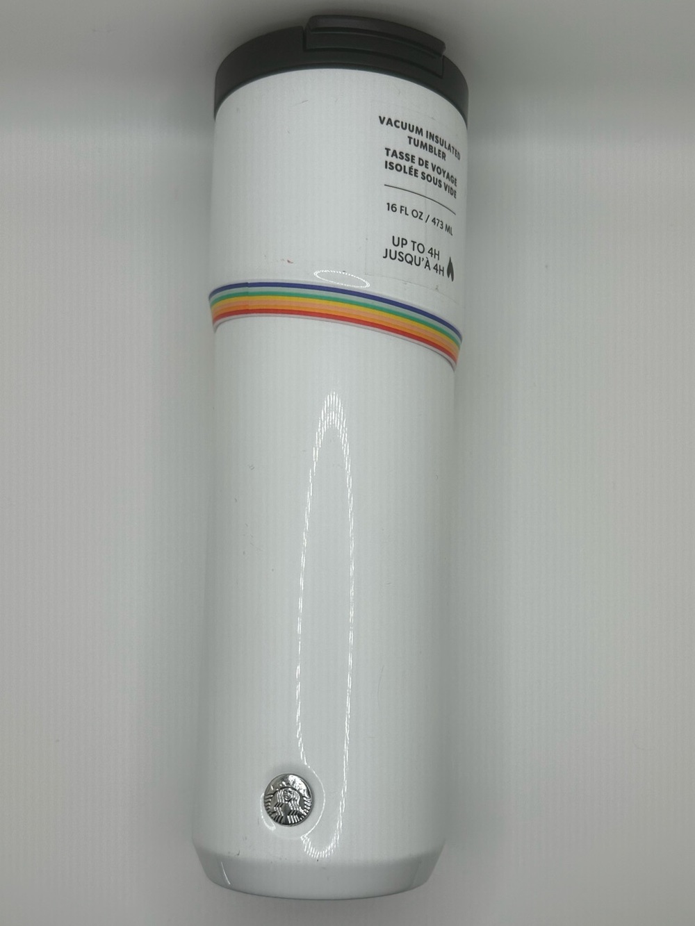 Starbucks White Travel Tumbler with Rainbow Stripe NWT
